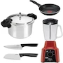 Miniatura de T-fal Instant Cooking Set de Cocina YL307LA7M, 5 Piezas: Olla de Presión de Aluminio 12L, Sartén 20cm, Set de 2 Cuchillos, Licuadora Powermix Glass 2 Velocidades Roja