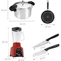 Miniatura de T-fal Instant Cooking Set de Cocina YL307LA7M, 5 Piezas: Olla de Presión de Aluminio 12L, Sartén 20cm, Set de 2 Cuchillos, Licuadora Powermix Glass 2 Velocidades Roja