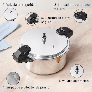 Imagen 4 de T-fal Instant Cooking Set de Cocina YL307LA7M, 5 Piezas: Olla de Presión de Aluminio 12L, Sartén 20cm, Set de 2 Cuchillos, Licuadora Powermix Glass 2 Velocidades Roja