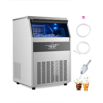 Imagen alusiva al producto VEVOR LB160T Máquina para Hacer Hielo Comercial de Acero Inoxidable con Gabinete Independiente, Producción 160 Libras/24 Horas, Capacidad de Almacenamiento 66 Libras, 80 Cubitos por Ciclo, Pantalla Digital LED