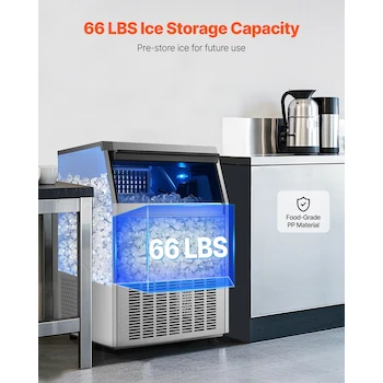 Imagen 3 de VEVOR LB160T Máquina para Hacer Hielo Comercial de Acero Inoxidable con Gabinete Independiente, Producción 160 Libras/24 Horas, Capacidad de Almacenamiento 66 Libras, 80 Cubitos por Ciclo, Pantalla Digital LED