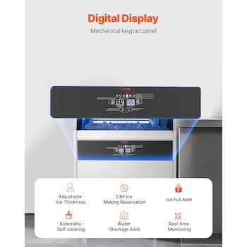 Imagen 4 de VEVOR LB160T Máquina para Hacer Hielo Comercial de Acero Inoxidable con Gabinete Independiente, Producción 160 Libras/24 Horas, Capacidad de Almacenamiento 66 Libras, 80 Cubitos por Ciclo, Pantalla Digital LED