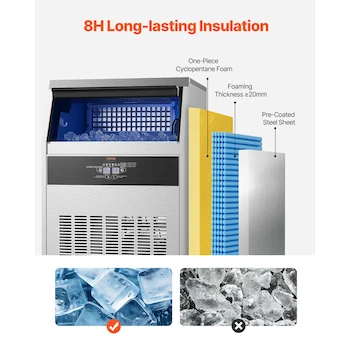 Imagen 5 de VEVOR LB160T Máquina para Hacer Hielo Comercial de Acero Inoxidable con Gabinete Independiente, Producción 160 Libras/24 Horas, Capacidad de Almacenamiento 66 Libras, 80 Cubitos por Ciclo, Pantalla Digital LED