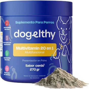 Imagen alusiva al producto Dogelthy Multivitamin 20 en 1 Suplemento para Perros con Glucosamina, Complejo B, Aceite de Krill, Vitaminas y Antioxidantes Sabor Cerdo 270g