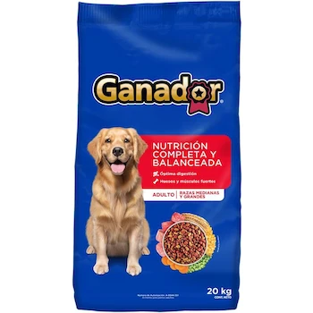 Imagen de referencia para Alimento Seco para Perros Adultos Ganador Sabor Pollo en Gránulos, 20 kg, para Todas las Razas y Tamaños, Marca Ganador, ASIN B0CXYTC8WM, Paquete de 1 Unidad de 20000 Gramos en Barreño