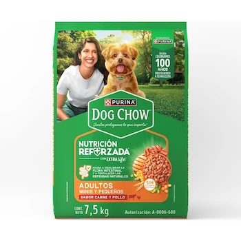 Imagen alusiva al producto Purina Dog Chow Adulto Alimento para Perros de Razas Mini y Pequeñas Sabor Carne y Pollo en Croquetas, Tamaño 7.5 kg, Modelo B01N30FXOM, Serie Dog Chow Adulto