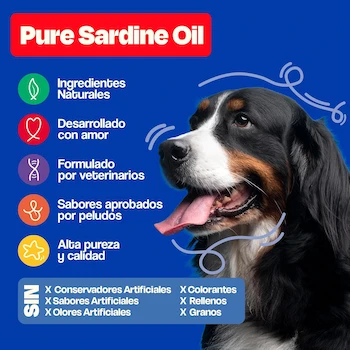 Imagen 2 de Dogelthy Pure Sardine Oil 450 ml - Aceite de Sardina Puro con Omega 3 para Perro - Suplemento de Aceite de Pescado 300 MG EPA + DHA por Dosis - para Croquetas o Dieta BARF