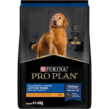 Imagen de referencia para Purina Pro Plan Active Mind Alimento Seco para Perros Adultos de Raza Mediana Sabor Pollo, Modelo B0BRQR2DTM, 17.5 Kg