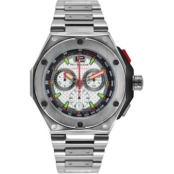 Imagen de referencia para Nivada Swiss Marsmaster Reloj para Hombre Caja 42MM Carátula Blanca Cristal Zafiro Correa Extensible de Acero Cronógrafo Tres Esferas Fechador a las Seis