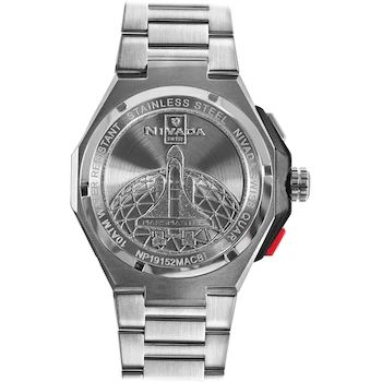 Imagen 2 de Nivada Swiss Marsmaster Reloj para Hombre Caja 42MM Carátula Blanca Cristal Zafiro Correa Extensible de Acero Cronógrafo Tres Esferas Fechador a las Seis