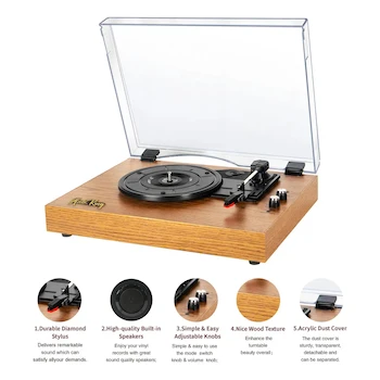 Imagen 2 de Tocadiscos de Vinilo Vintage Portátil Color Negro/Amarillo Material PVC Tamaño 35x25.5x11 cm Peso 2.5 kg Serie Vintage