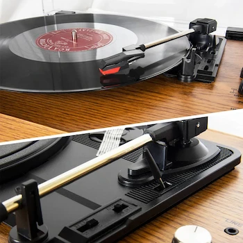 Imagen 4 de Tocadiscos de Vinilo Vintage Portátil Color Negro/Amarillo Material PVC Tamaño 35x25.5x11 cm Peso 2.5 kg Serie Vintage