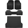 Miniatura de AKASENKO Tapetes para Auto y Tapete de Cajuela Conjunto Negro, Alfombrillas de PVC Universales Recortables para Coches, Todoterrenos, Camiones y Furgonetas, Incluye 2 Tapetes Delanteros/Traseros + Tapete Cajuela 140cm x 110cm Máx