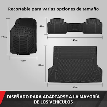 Imagen 3 de AKASENKO Tapetes para Auto y Tapete de Cajuela Conjunto Negro, Alfombrillas de PVC Universales Recortables para Coches, Todoterrenos, Camiones y Furgonetas, Incluye 2 Tapetes Delanteros/Traseros + Tapete Cajuela 140cm x 110cm Máx