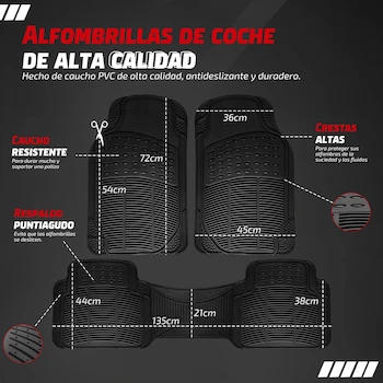 Imagen 2 de Alfombrillas para Coche RUAKIVA, Tapetes y Alfombras para Auto, Set de 3 Piezas Tapetes Universales para Coches, SUV, Furgonetas y Camiones, Color Negro