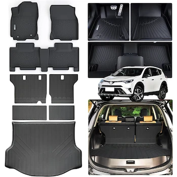 Imagen de referencia para SANBAN-AXE Alfombrillas de Piso y Maletero para Toyota RAV4 2013-2017 2018 (no híbrido ni Prime) TPE Juego Completo con Respaldo de Velcro para Todo Tipo de Clima