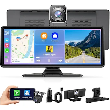 Imagen de referencia para WEAGP Autoestéreo para Carro de 10.26 Pulgadas con Cámara Frontal 4K y Trasera 1080P, CarPlay Android Auto Mirror Link, Pantalla IPS HD Táctil Completa, Bluetooth GPS FM AUX TF - Negro