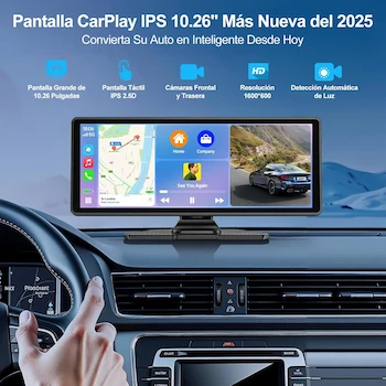 Imagen 3 de WEAGP Autoestéreo para Carro de 10.26 Pulgadas con Cámara Frontal 4K y Trasera 1080P, CarPlay Android Auto Mirror Link, Pantalla IPS HD Táctil Completa, Bluetooth GPS FM AUX TF - Negro