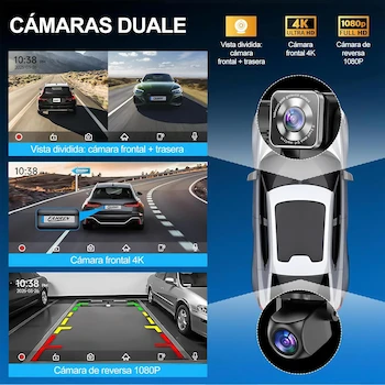 Imagen 5 de WEAGP Autoestéreo para Carro de 10.26 Pulgadas con Cámara Frontal 4K y Trasera 1080P, CarPlay Android Auto Mirror Link, Pantalla IPS HD Táctil Completa, Bluetooth GPS FM AUX TF - Negro
