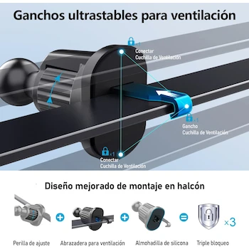 Imagen 2 de Miortior Soporte para Celular Automovil Gris Modelo ML217 Rotación 360° Operación con una Mano Compatible con iPhone 15/14/13/12 Pro MAX Galaxy S24/S23/S22 Ultra Xiaomi