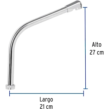 Imagen 2 de Foset Basic CR-319, Cuello tipo cobra para mezcladora de fregadero, color cromo, acero inoxidable, tamaño 21 cm largo y 26 cm alto, código 49193, SKU 7506240612681