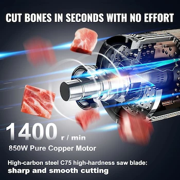 Imagen 3 de VEVOR Sierra de Cinta Eléctrica Comercial para Carne, Máquina de Aserrado Vertical de Huesos de Acero Inoxidable 850 W, Banco de Trabajo 19 x 15 pulgadas, Grosor de Corte 7.09 pulgadas