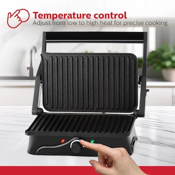 Imagen 5 de Holstein Housewares Prensa y Parrilla Panini de 2 Rebanadas, Color Negro y Acero Inoxidable, Modelo HH-09176003SS, Abre 180 Grados