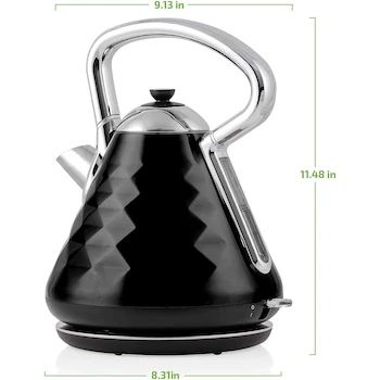 Imagen 3 de OVENTE KS755B - Hervidor Eléctrico de 1.7 L, Acero Inoxidable, 1500 W, Color Negro con Mango Negro