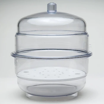 Imagen 2 de Bel-Art SP Scienceware "Space Saver" Series Polycarbonate Vacuum Desiccator with Clear Polycarbonate Bottom, Model 420270000 / F42027-0000, Capacity 0.31 cu. ft., Clear Color