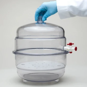 Imagen 3 de Bel-Art SP Scienceware "Space Saver" Series Polycarbonate Vacuum Desiccator with Clear Polycarbonate Bottom, Model 420270000 / F42027-0000, Capacity 0.31 cu. ft., Clear Color