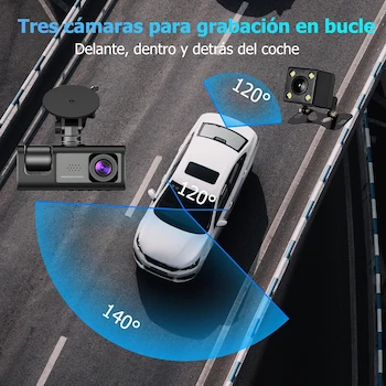 Imagen 4 de PTHTECHUS Car recorder-4DMX Cámara para Automóvil Delantera Trasera e Interior HD1080P con Cámaras Frontal 1080P, Trasera e Interior 480P, Tarjeta SD 32GB Incluida, Pantalla IPS de 2 Pulgadas, Dimensiones 4x10x4 cm, Peso 360g