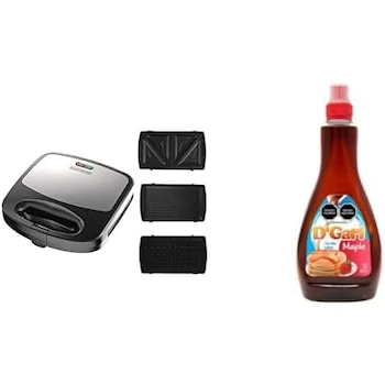 Imagen alusiva al producto Black+Decker Estación de Desayunos 3 en 1 WM2000S-LA, Waflera, Sandwichera y Parrilla + D'Gari Jarabe Sabor Maple 500 ml