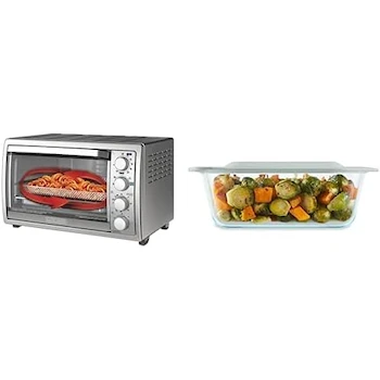 Imagen de referencia para Black+Decker Plato para Hornear Pyrex de Vidrio Profundo con Tapa de Plástico - Cazuela Profunda Transparente 8 x 8 pulgadas para Horno Eléctrico Freidora de Aire 3 en 1