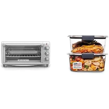 Imagen de referencia para Black+Decker Horno con Freidora de Aire Modelo TO3265XSS-LA, Capacidad 30 L + Rubbermaid Brilliance Recipientes para Alimentos Transparente, 2 Pack Medium