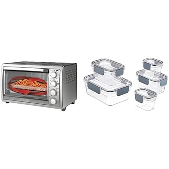 Imagen de referencia para Black+Decker Horno Eléctrico Freidora de Aire 3 en 1 + Amazon Basics Tritan Contenedor de Alimentos 10 Piezas (5 Recipientes y 5 Tapas) Transparente