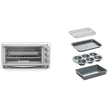 Imagen de referencia para Black+Decker Horno con Freidora de Aire 30 L de Capacidad + Chicago Metallic Juego de Moldes Profesionales Antiadherentes para Horno Tostador, 4 Piezas