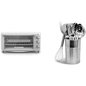 Imagen de referencia para Black+Decker Crisp 'N Bake Horno con Freidora de Aire, Modelo TO4315SS-LA, Color Plata, Capacidad 30 L + Chef Craft Juego de 8 Utensilios de Cocina de Acero Inoxidable con Soporte para Utensilios