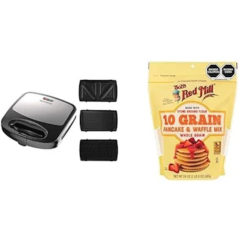 Imagen de referencia para Black+Decker Estación de Desayunos 3 en 1 Modelo WM2000S-LA, Waflera, Sandwichera y Parrilla con Placas Intercambiables + Bob's Red Mill Mezcla para Pancakes & Waffles 10 Granos 680 g, Color Negro/Cromado