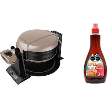 Imagen 1 de Black+Decker Waflera Giratoria Modelo WMD201 Doble Prepara 2 Waffles a la Vez con Placas Antiadherentes + D'Gari Jarabe Sabor Maple 500 ml