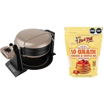 Imagen de referencia para Black+Decker Waflera Giratoria para 2 Waffles a la Vez, Color Negro, Modelo B0G6HLH34Z + Bob's Red Mill Mezcla para Pancakes & Waffles 10 Granos 680 gramos