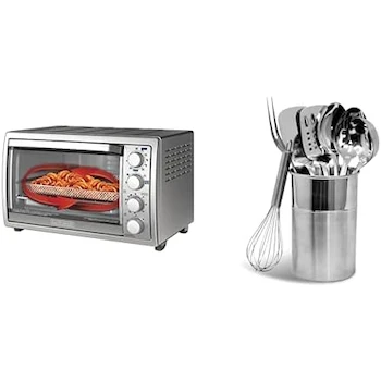 Imagen de referencia para Black+Decker Horno Eléctrico Freidora de Aire 3 en 1 + Chef Craft Juego de 8 Utensilios de Cocina de Acero Inoxidable con Soporte para Utensilios