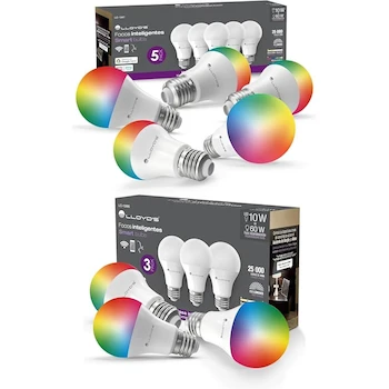 Imagen alusiva al producto Lloyd's Set de 5 Focos Inteligentes LED RGB WiFi 10W 800 Lumens con 16 Millones de Colores, Luz Blanca Cálida y Fría 2700K-6500K