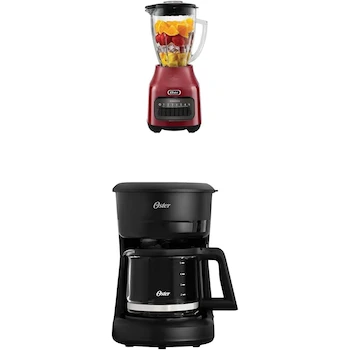 Imagen de referencia para Oster Licuadora Modelo BLSTPEG-GPB con Vaso de Vidrio de 1.5 Litros + Oster Cafetera Modelo BVSTDCS51B de 5 Tazas de Capacidad, Color Acero Inoxidable