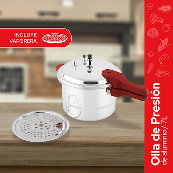 Imagen 4 de Cookit Olla de Presión CAPC07 7L de Aluminio Pulido Plateado con Vaporera, Asas Removibles de Baquelita, Disco de Inducción