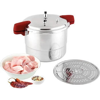 Imagen de referencia para Cookit Olla de Presión CAPC20 20L Aluminio Pulido con Vaporera, Asas de Baquelita Recubiertas, Disco de Inducción, Empaque de Silicón - Plateado