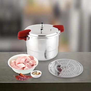 Imagen 2 de Cookit Olla de Presión CAPC20 20L Aluminio Pulido con Vaporera, Asas de Baquelita Recubiertas, Disco de Inducción, Empaque de Silicón - Plateado