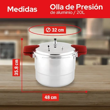 Imagen 3 de Cookit Olla de Presión CAPC20 20L Aluminio Pulido con Vaporera, Asas de Baquelita Recubiertas, Disco de Inducción, Empaque de Silicón - Plateado