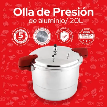 Imagen 5 de Cookit Olla de Presión CAPC20 20L Aluminio Pulido con Vaporera, Asas de Baquelita Recubiertas, Disco de Inducción, Empaque de Silicón - Plateado
