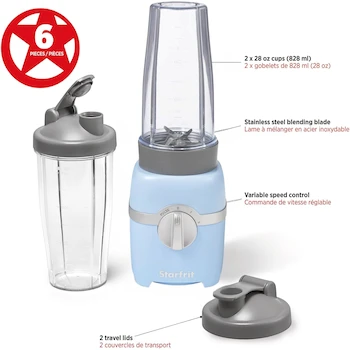 Imagen 3 de Starfrit Batidora Personal, Modelo 024360, Color Azul Chambray, Dos Tazas de 828 ml, Dimensiones 4.9 prof. x 4.9 an. x 13.8 al. pulgadas