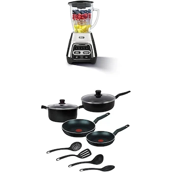 Imagen de referencia para Oster Licuadora Vaso Vidrio 6 Velocidades + T-Fal Batería Cocina Vital 10 Piezas Antiadherente Bundle